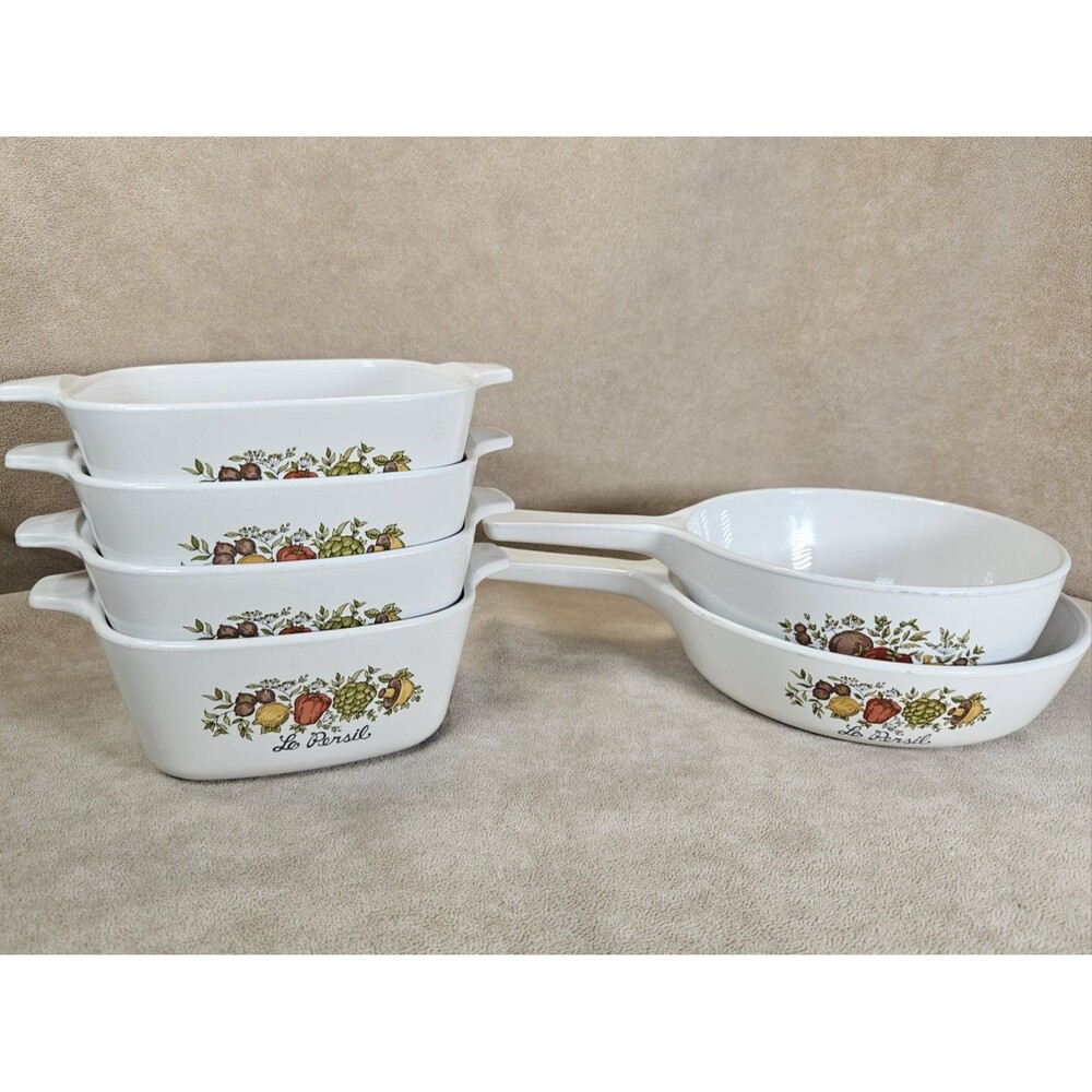 Vintage Spice Of Life Corning Ware 4 Small Casserole Dishes 2 Small Skillets MCM
